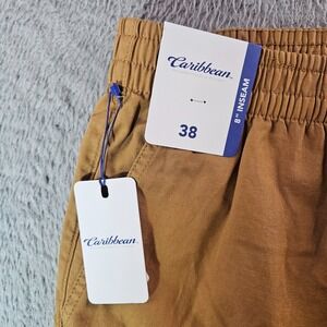 NWT Caribbean Roundtree & Yorke Shorts Men 38 x 8" Cotton Linen‎ Tan